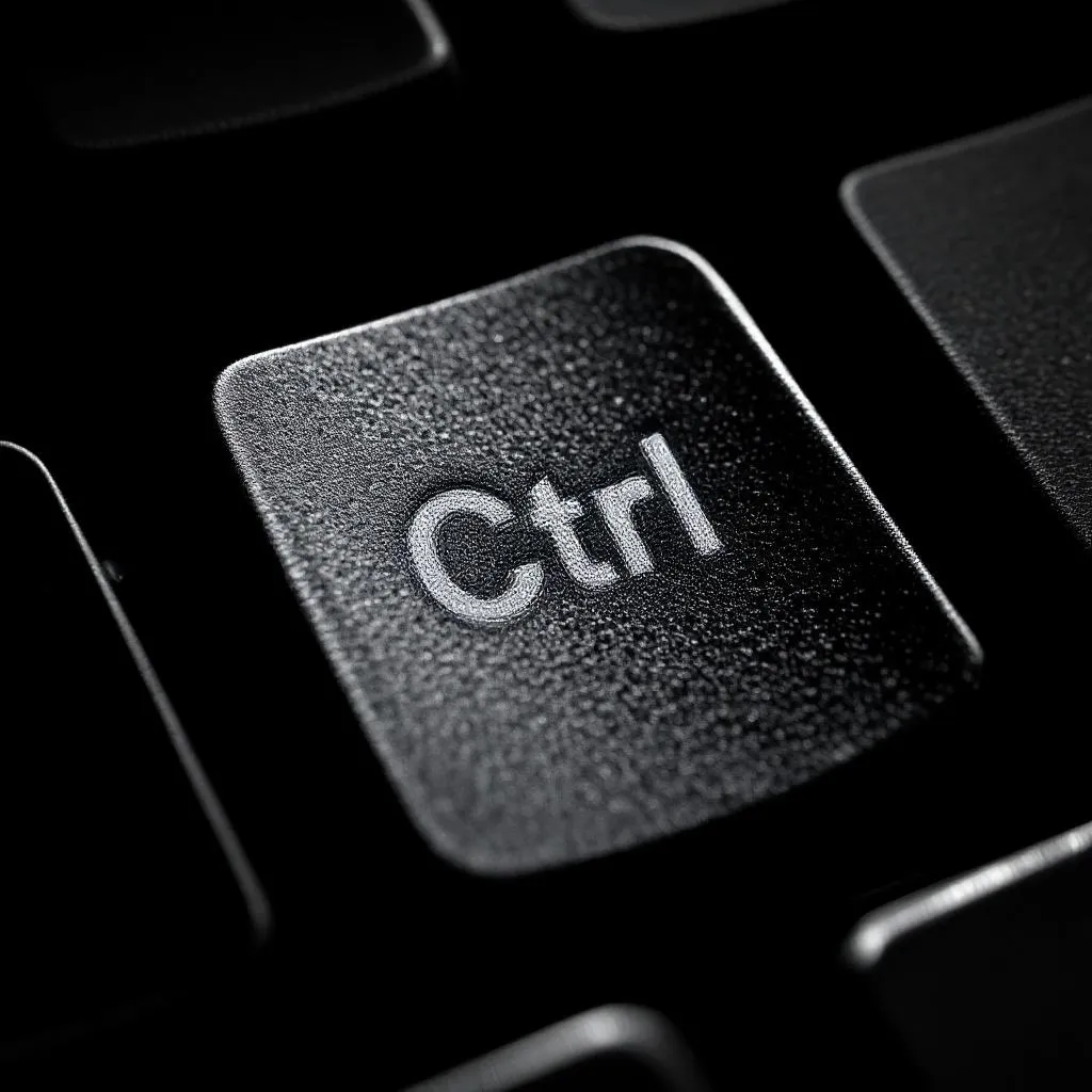 An extreme close up of a Ctrl Key on a black keyboard.